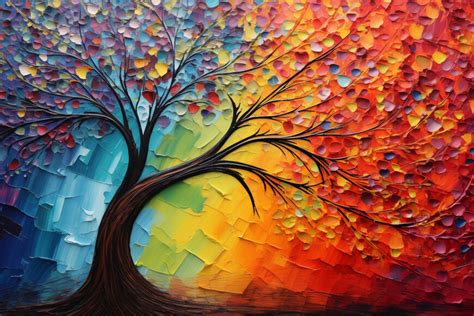 Colourful Abstract Tree • Living Room Decor Canvas Wall Art