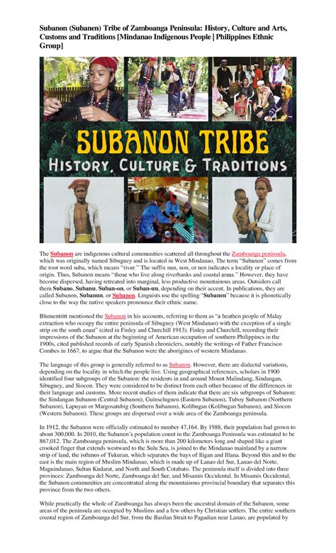 Subanon - THE PHILIINE INDIGENOUS COMMUNITY - Subanon (Subanen) Tribe ...