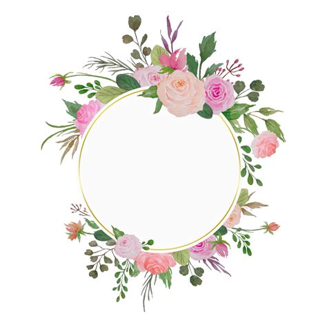 waterverf bloemen grens, cirkel bloemen kader met rozen en groen bladeren illustratie 12793524 PNG