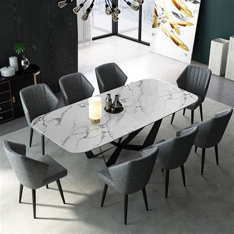 Modern Stylish 79" Dining Table Rectangle White Sintered Stone Top in ...