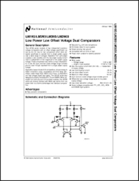 National Semiconductor LM393 Series Datasheets. LM393J, LM293, LM393MX, LM393AJ, LM2903J, LM393H ...