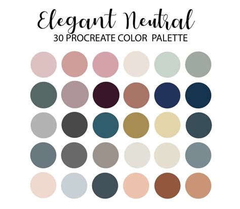 an image of a color palette with the words, elegant neutral 30 procreate color palette