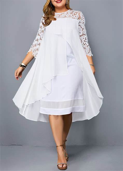 Plus Size Lace Patchwork White Dress | Vestidos de novia con cuentas ...