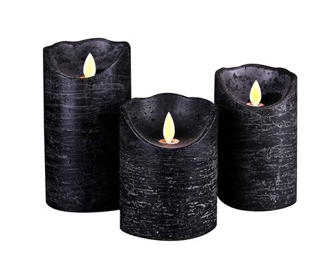 Black Flameless LED Pillar Candles w/Moving Flame Wick Set of 3 Home Decor 692625256162 | eBay