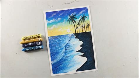 Sunset Beach Scenery Drawing / Drawing with oil pastels / step by step oil pastel drawing in ...