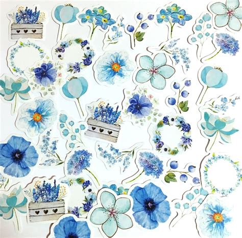 45 Pcs Blue Flowers Sticker Lavender Sticker Flakes Filofax | Etsy