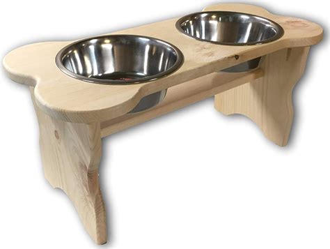 Good Wood Primitive Bone Shaped Pine Wood Dog Bowl Stand for Medium ...