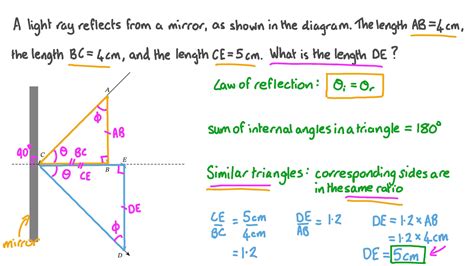 Question Video: Using the Law of Reflection to Calculate a Length | Nagwa