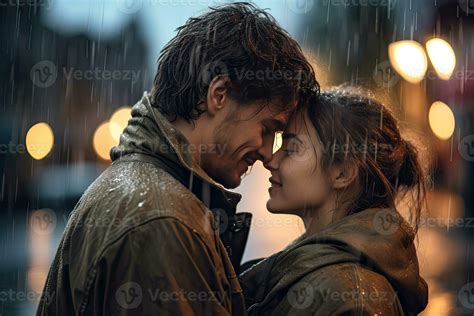 Couple in love hugging in the rain. Romantic. Generative Ai 30396873 ...