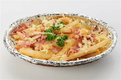 Plate with French Fries with Cheese Stock Photo - Image of plate ...