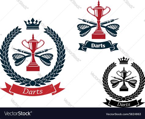 Darts emblems with arrows and trophies Royalty Free Vector