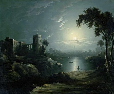 German school half 19th century - Ruine at moonlight | Pinturas paisagens, Fotos, Pinturas