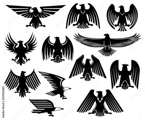 Eagle vector heraldic icons or emblems set Stock Vector | Adobe Stock