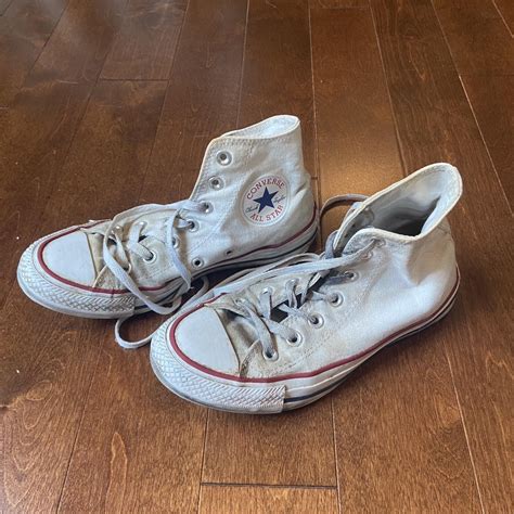 white converse the tongues are a little grimy... - Depop