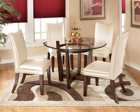 Ashley Signature Design Charrell 5 Piece Round Dining Table Set with Ivory Chairs | Dunk ...