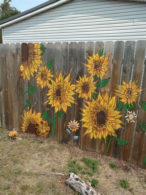 Painted Sunflowers On Fence - SUNFLOWER