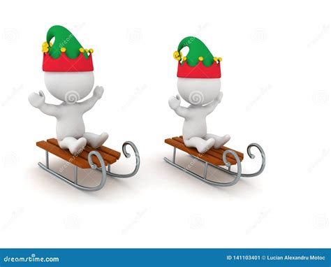 Two 3D Characters Riding Sleds Stock Illustration - Illustration of ...