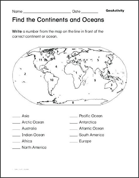 Printable Continents And Oceans Quiz