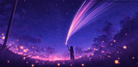 1024x500 Resolution Anime Girl and Cool Starry Sky 1024x500 Resolution ...