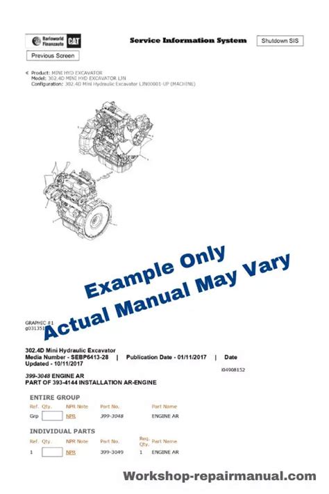 Parts Catalog Manual - (Cat) Caterpillar 303c Cr Mini Hyd Excavator S/N Bxt