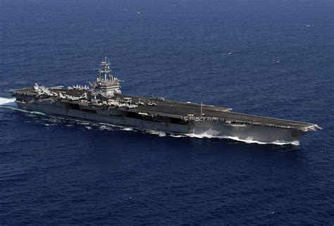 The aircraft carrier USS Enterprise (CVN 65) cruises underway in the Atlantic Ocean with her ...