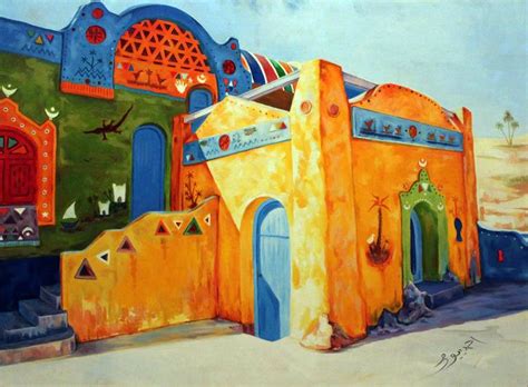 Egyptian Nubian House Painting by Ahmed Bayomi | Saatchi Art