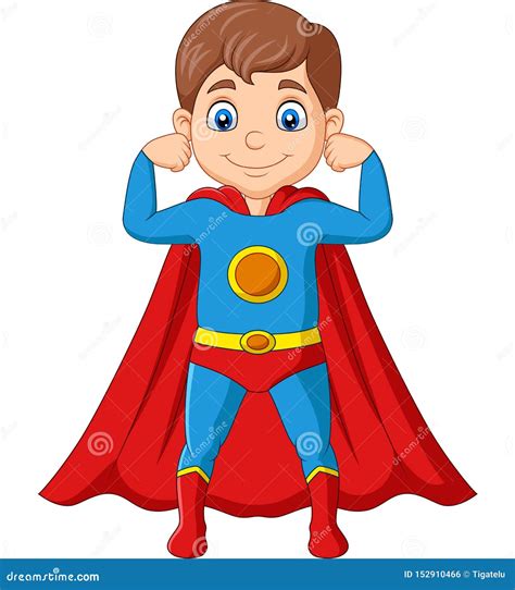 Cartoon Happy Superhero Boy Posing Stock Vector - Illustration of sign ...