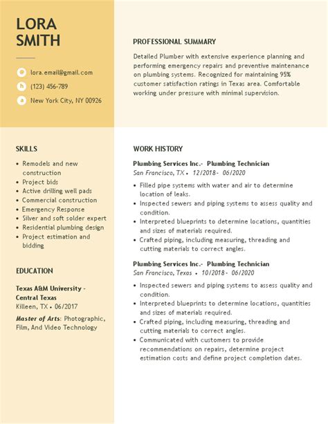 Plumbing Apprentice Resume Examples & Samples for 2024