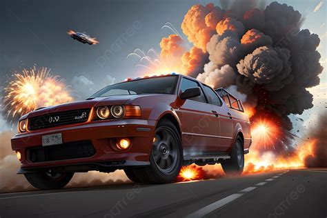 Movie Action A Shot With Stunning Chase Car Fire Background, Film ...