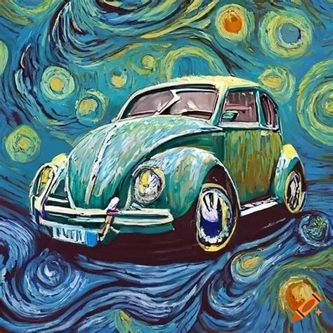Volkswagen beatle painted in van gogh style