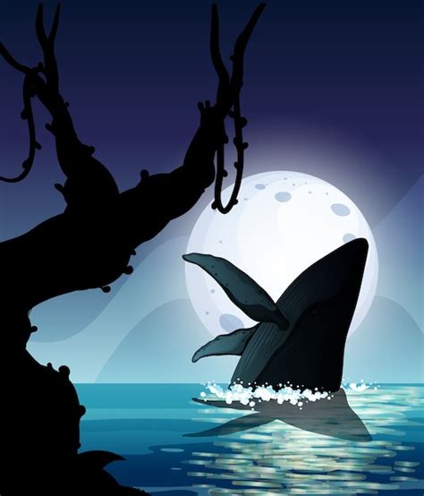 Free Vector | Humpback whale in nature scene silhouette