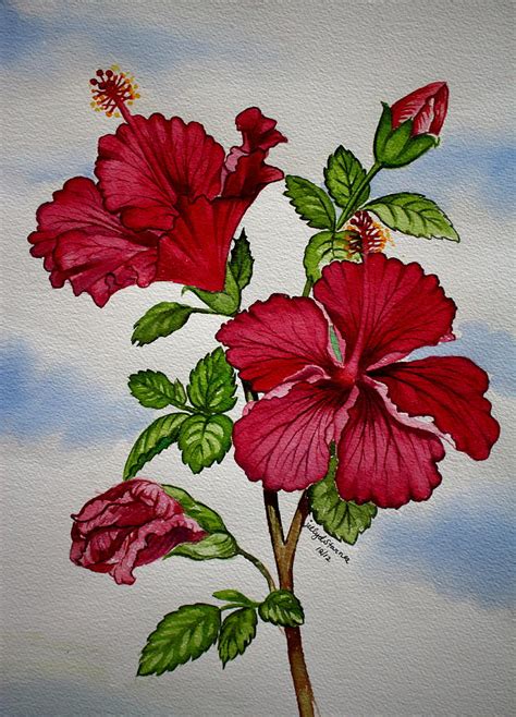 Red Hibiscus Flower Painting by Jelly Starnes