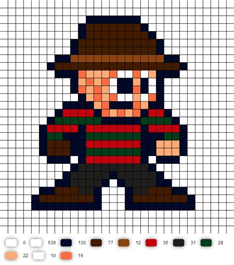 Freddy Krueger Perler Bead Pattern | Pixel art grid, Perler bead patterns, Pixel art pattern