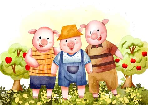 Free Vector | The three little pigs illustration