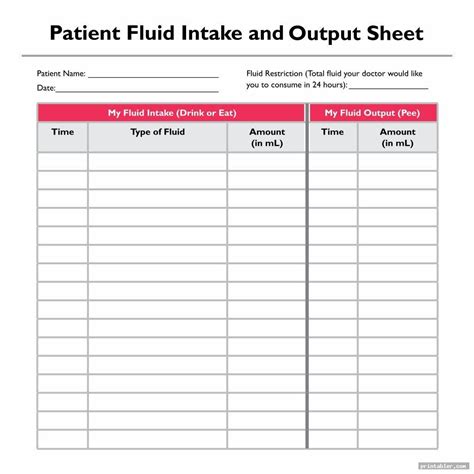 Printable Fluid Intake Chart Template - Printable Word Searches