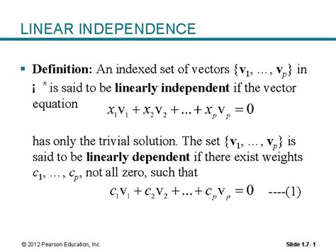 LINEAR INDEPENDENCE Definition An indexed set of vectors