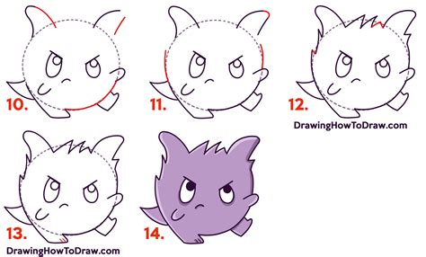 How to Draw a Cute / Kawaii / Chibi Gengar from Pokemon Easy Step by ...