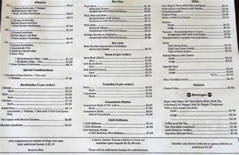 The Taco House menu in Lakewood, Colorado, USA