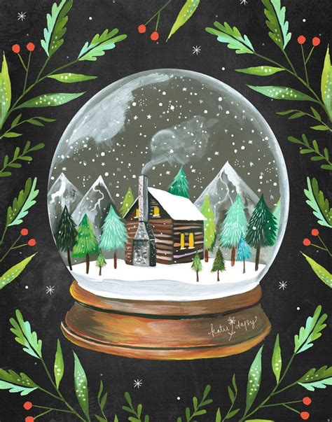 Snow Globe | Holiday Wall Art | Christmas Painting | Katie Daisy ...