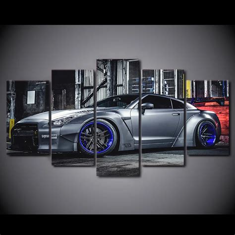 Modular Pictures Living Room Wall Art Canvas Sports Car Poster 5 Pieces Nissan Gtr R35 Painting ...