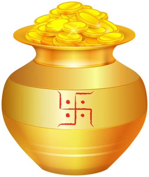 Dhanteras Pot with Gold Coins PNG Clipart | Gold coins, Rangoli designs ...