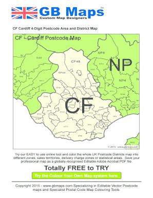 Fillable Online CF Cardiff 4-Digit Postcode Area and District Map Fax ...