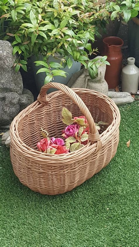 Large Traditional 1950s Wicker Shopping Basket With Flat Base | Etsy UK | Wicker shopping ...