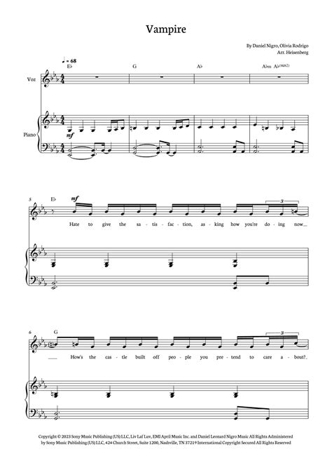 Vampire (arr. Heisenberg) Sheet Music | Olivia Rodrigo | Piano, Vocal ...