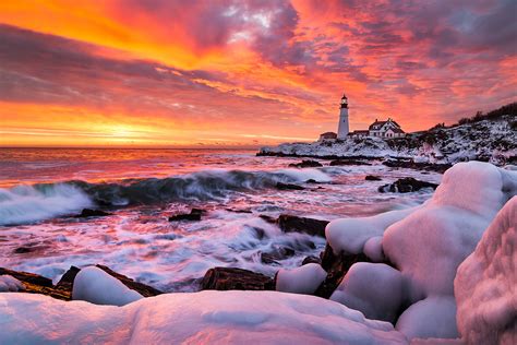 Dramatic Winter Sunrise at Portland Head Light | Coast of Maine Photography by Benjamin Williamson