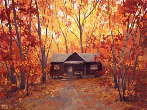 Autumn Cabin by Madeleine Bellwoar : ImaginaryDwellings | Digital painting, Cabin, Image painting