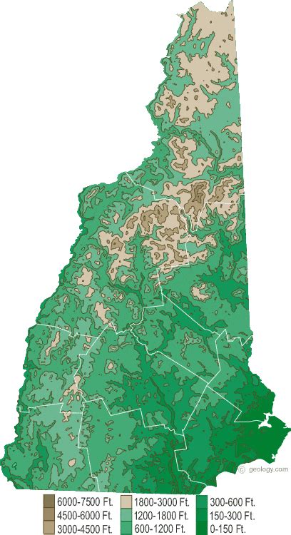 New Hampshire Physical Map and New Hampshire Topographic Map