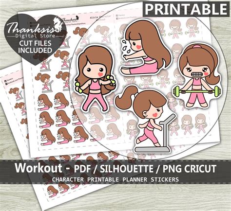 Workout Printable Planner Stickers Character Printable - Etsy