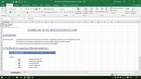 Rhumb line in the Mercator projection