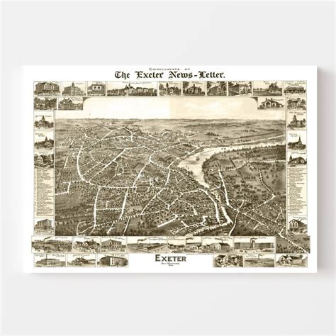 Vintage Map of Exeter, New Hampshire 1877 by Ted's Vintage Art